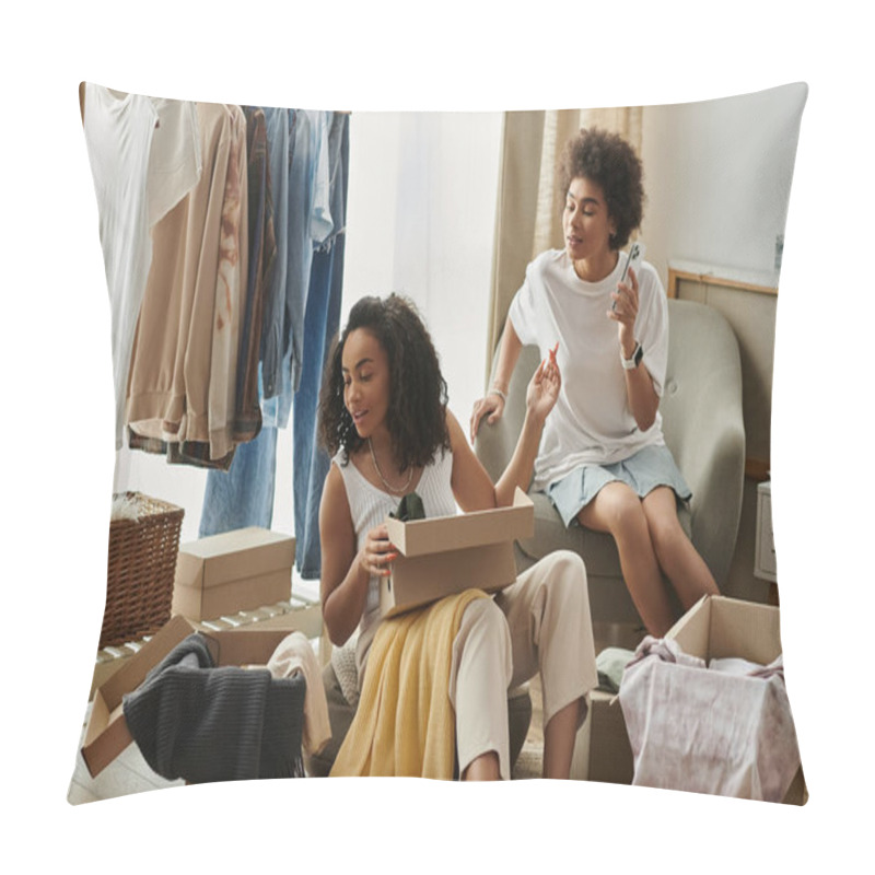 Personality  Couple Joyfully Transforming Old Clothes Into New Designs Together. Pillow Covers