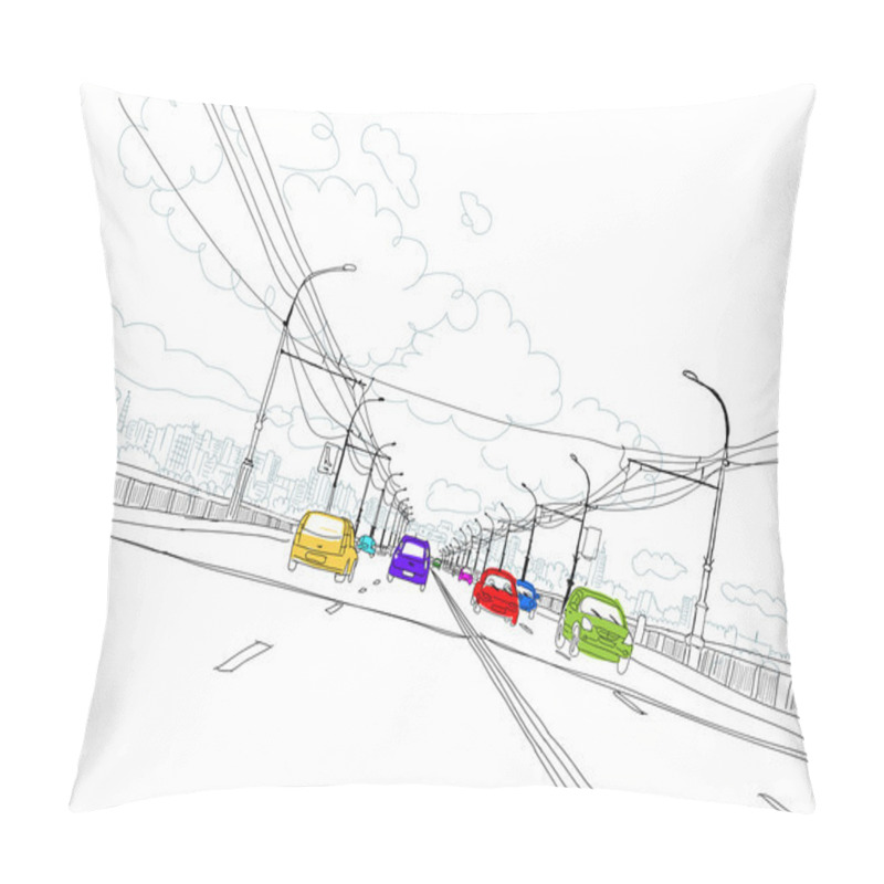 Personality  Sketch Of Traffic Road In City For Your Design Pillow Covers