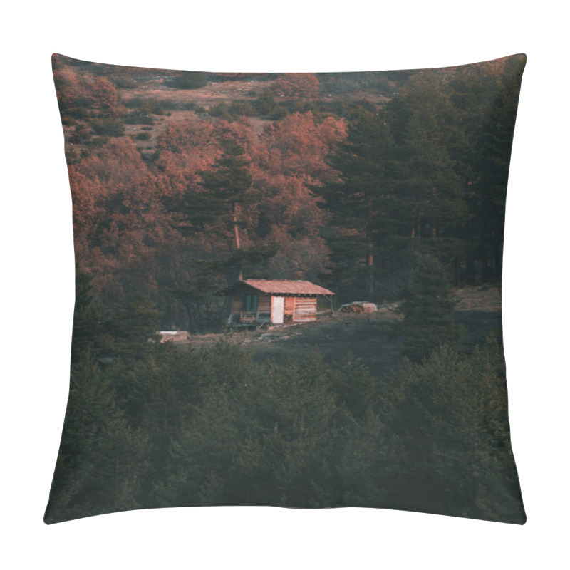 Personality  Small Wooden Cabin In The Pine Forest. Pillow Covers