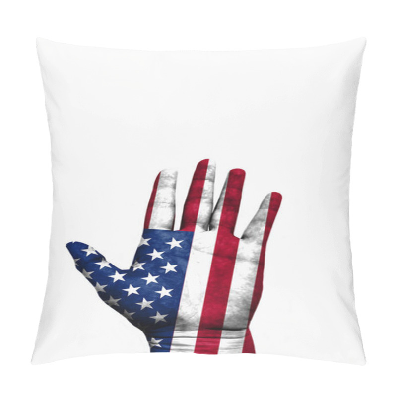 Personality  Open Hand Raised, Multi Purpose Concept, USA (United States Of America) Flag Painted - Isolated On White Background Pillow Covers