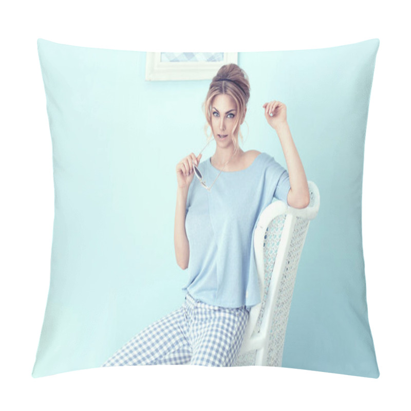 Personality  Romantic Blonde Woman Posing. Pillow Covers