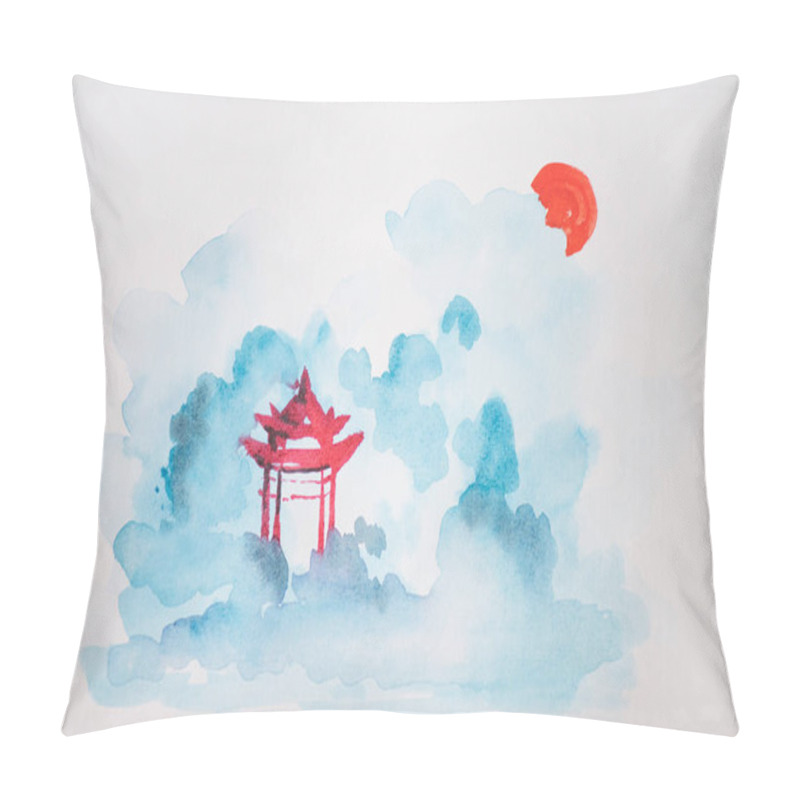 Personality  Japanese Painting With Temple On White Background Pillow Covers