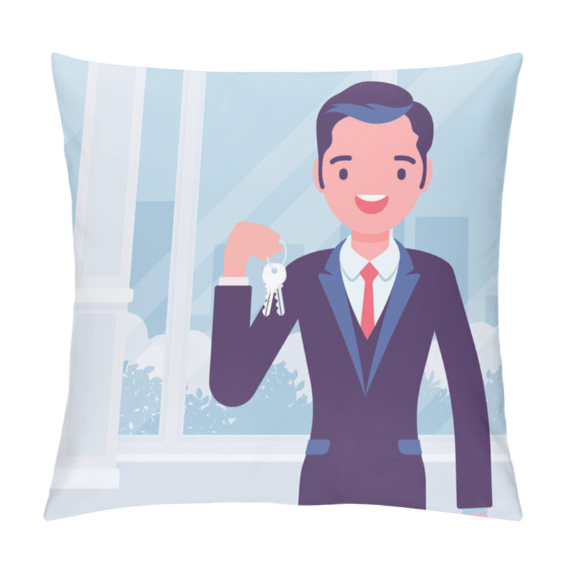 Personality  Happy Smiling Commercial Real Estate Sale Broker, Male Leasing Agent Pillow Covers