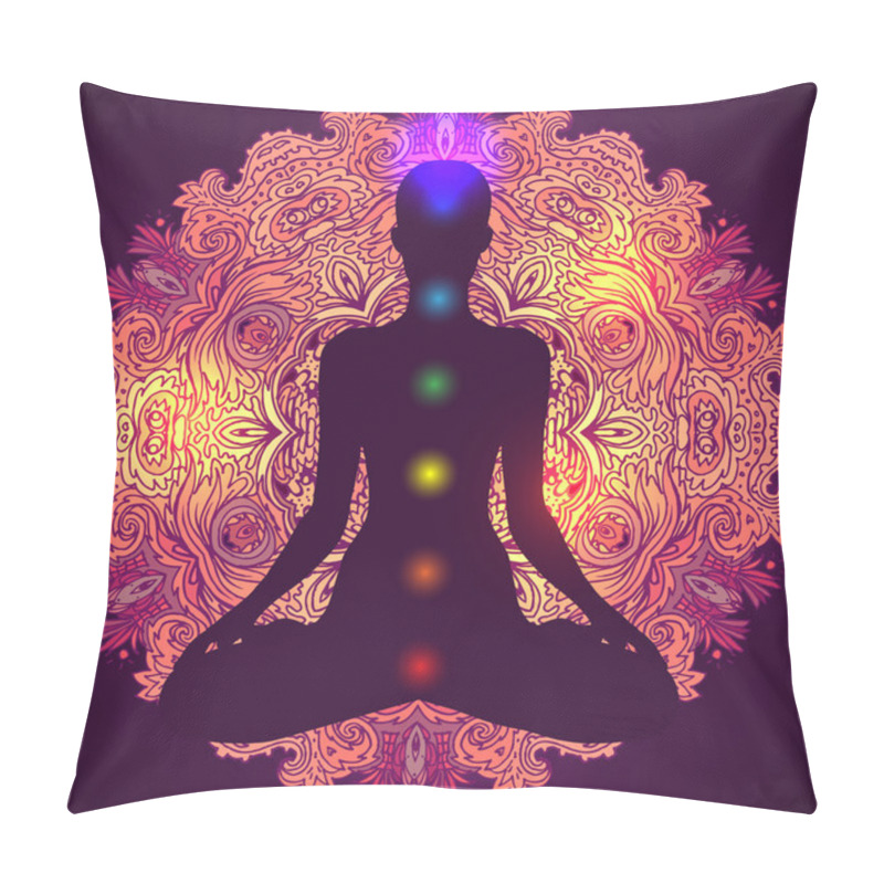 Personality  Woman Silhouette Sitting In Lotus Pose. Pillow Covers