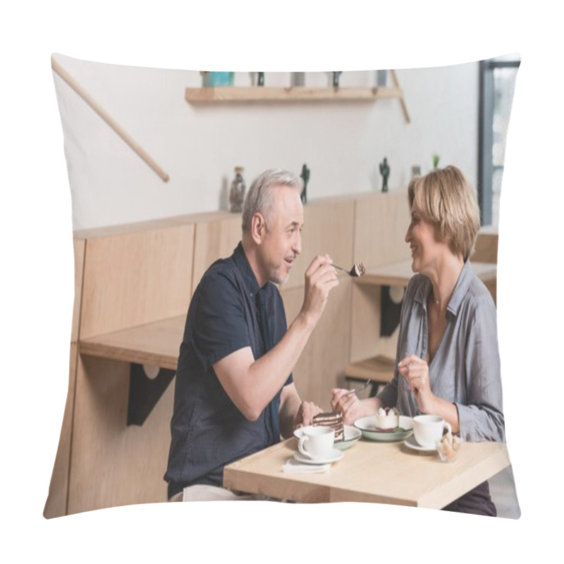 Personality  Couple Eating Sweets At Cafe Pillow Covers