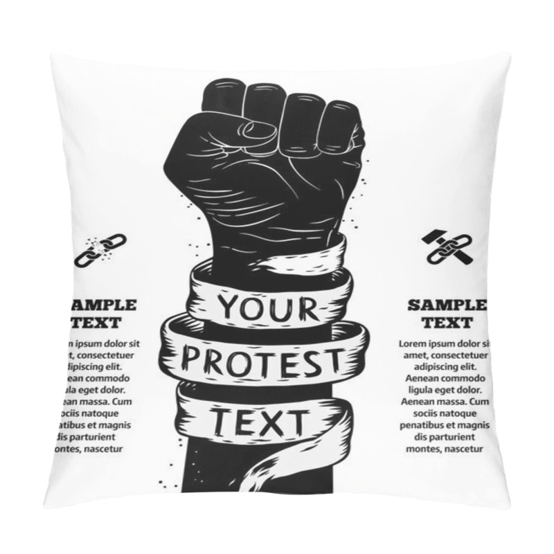 Personality  Raised Fist Held In Protest. Vector Illustration Pillow Covers