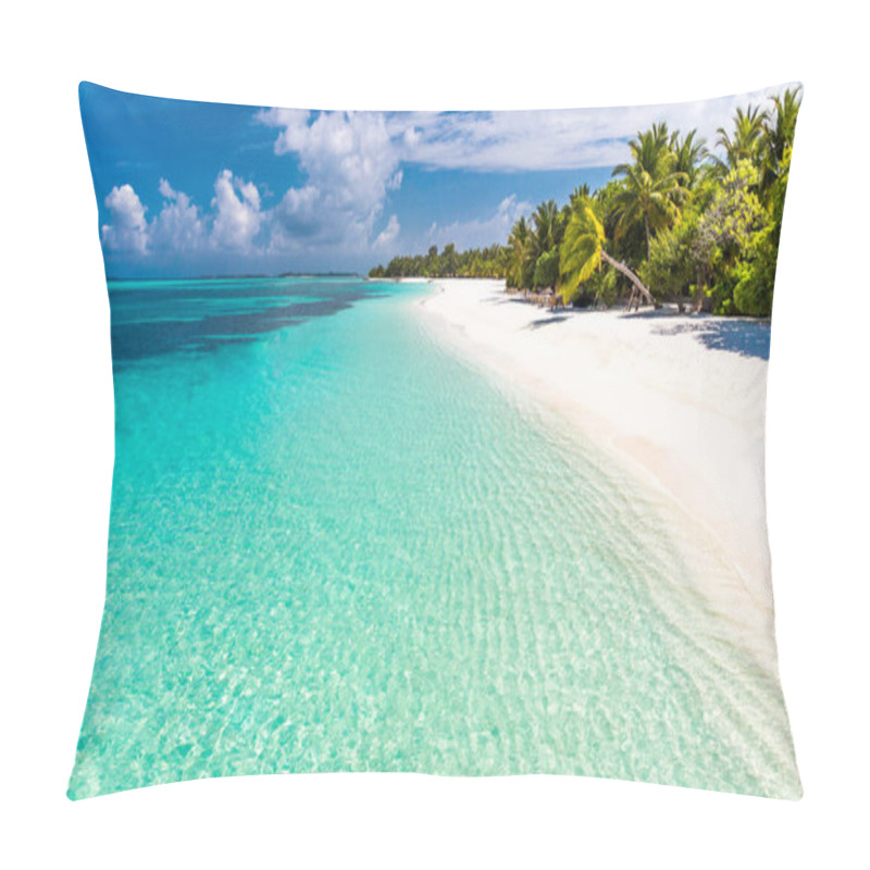 Personality  Beautiful Beach With Palm Trees And Moody Sky. Summer Vacation Travel Holiday Background Concept. Maldives Paradise Beach. Luxury Travel Summer Holiday Background Concept. Pillow Covers