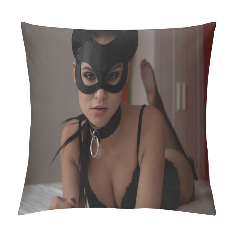 Personality  Brunette Girl In A Cat Mask Pillow Covers