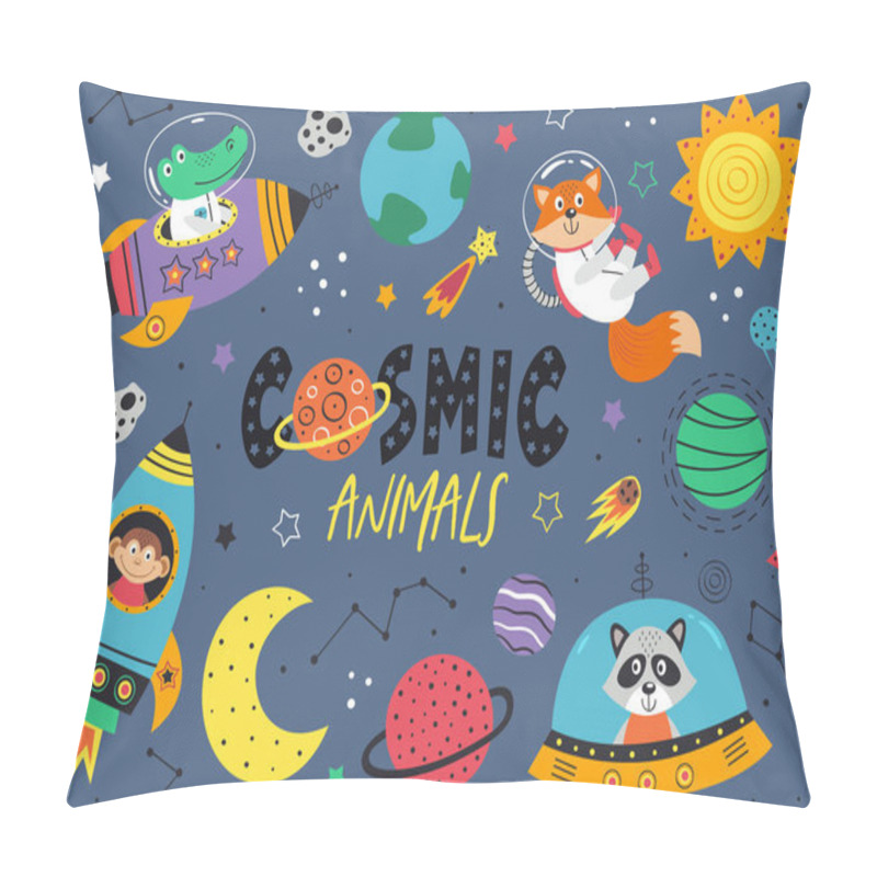 Personality  Set Of Space Animals. Crocodile, Monkey,raccoon,fox In Space  - Vector Illustration, Eps     Pillow Covers