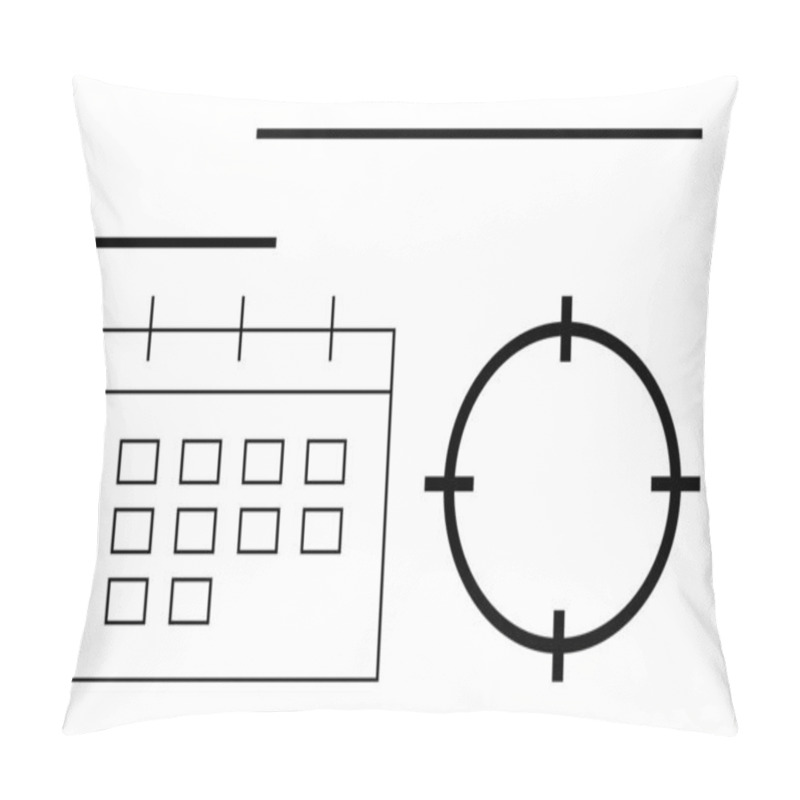 Personality  Calendar With Dates And Circular Target With Crosshairs. Ideal For Scheduling, Planning, Goal Setting, Deadlines, Productivity, Time Management, And Project Tracking. Line Metaphor Pillow Covers