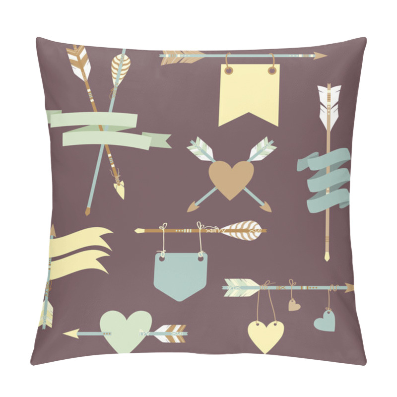 Personality  Vector Set With Ethnic Arrows, Ribbons, Flags, Hearts Pillow Covers