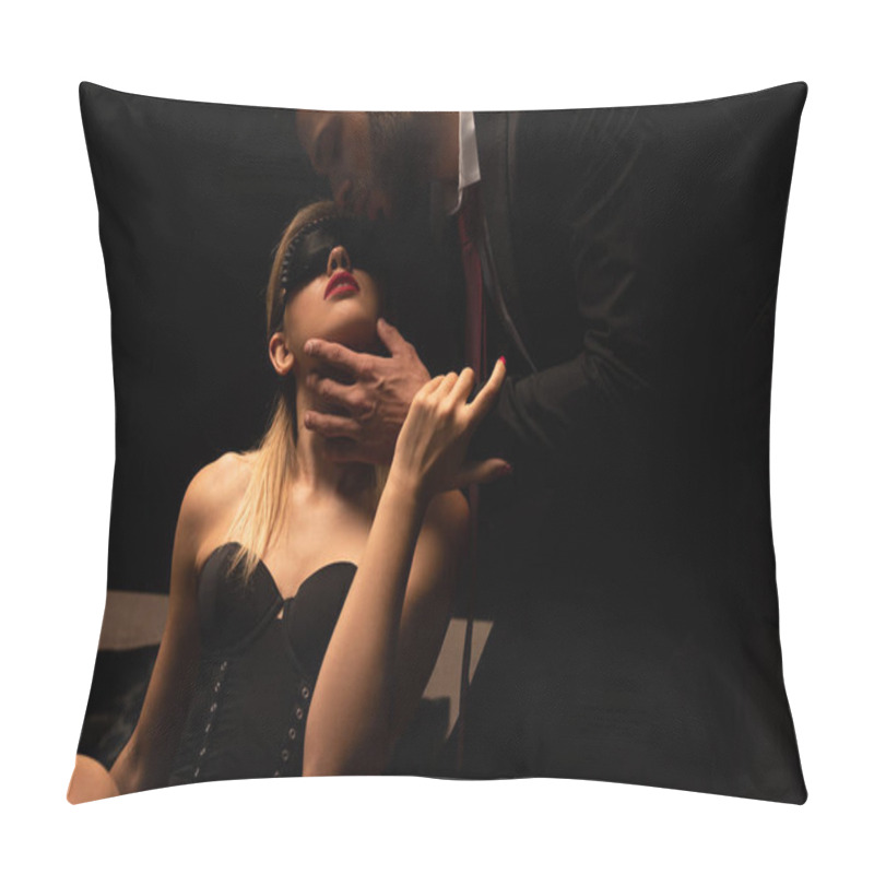 Personality  Seductive Man Kissing Woman In Mask On Bed In Dark Room Pillow Covers