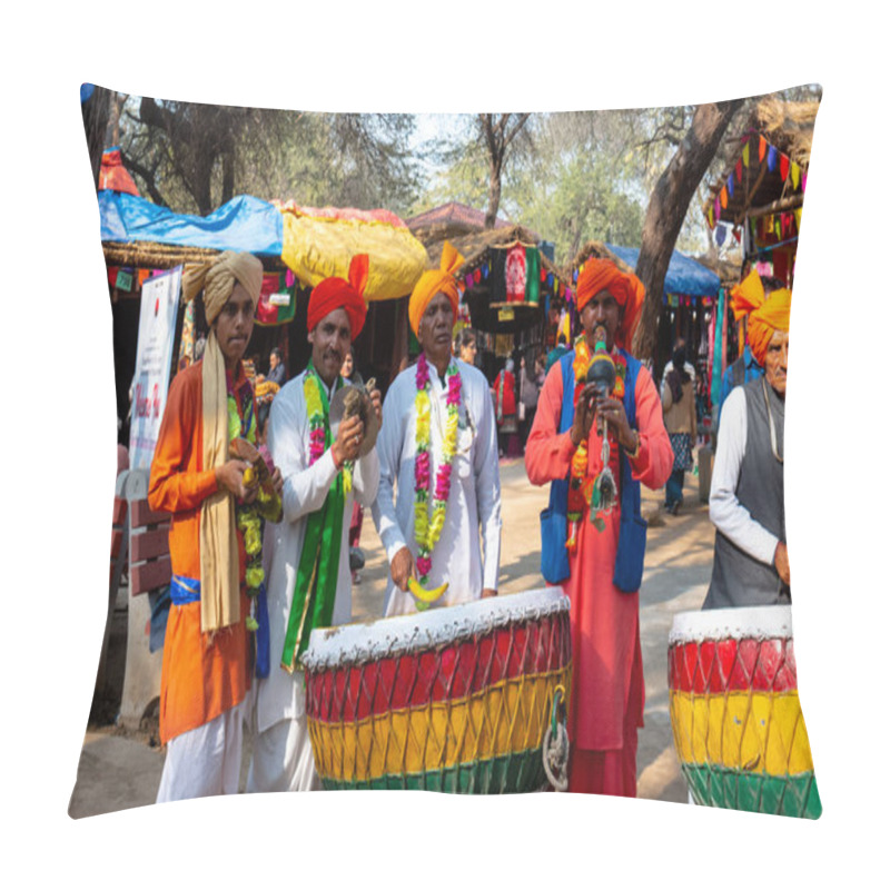 Personality  FARIDABAD, HARYANA / INDIA - FEBRUARY 2020 :  Portrait Of Indian Male From Different State Participating In Surajkund Craft Fair Pillow Covers