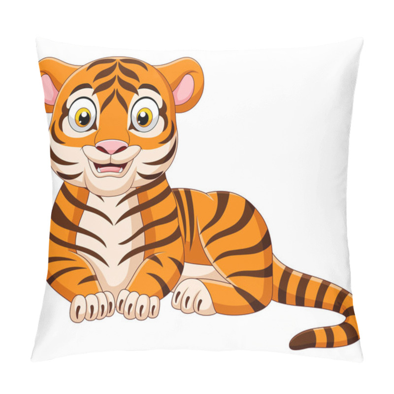 Personality  Vector Illustration Of Cartoon Funny Tiger Isolated On White Background Pillow Covers