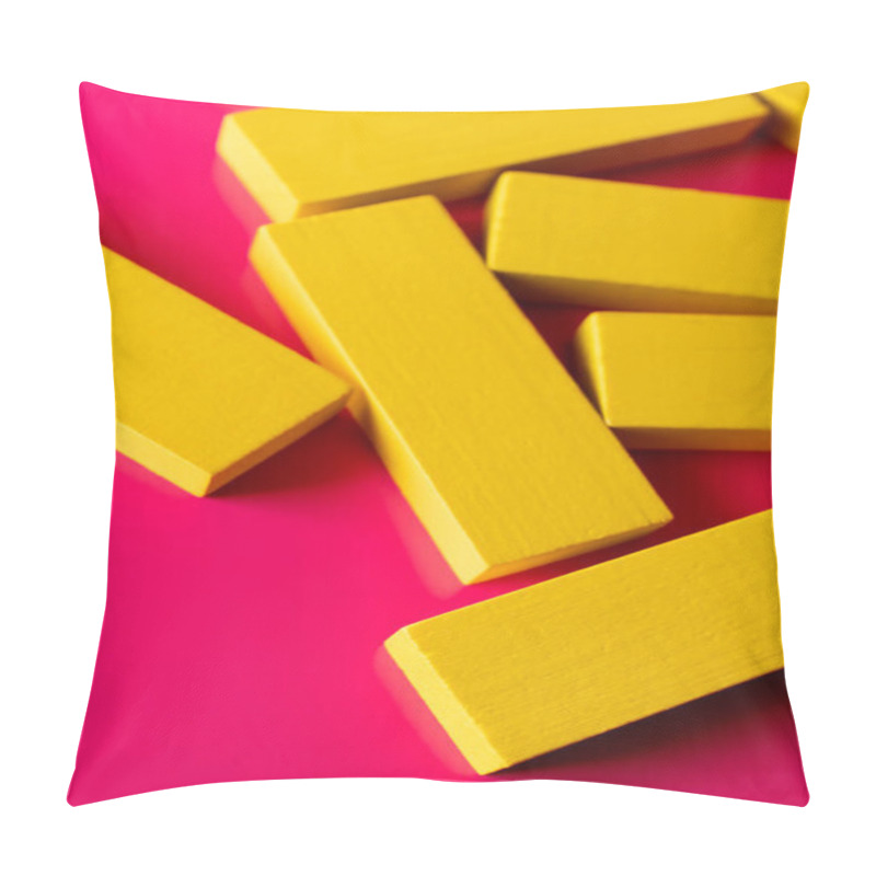 Personality  Close Up Of Yellow Quadrangular Blocks On Pink Background, Top View Pillow Covers