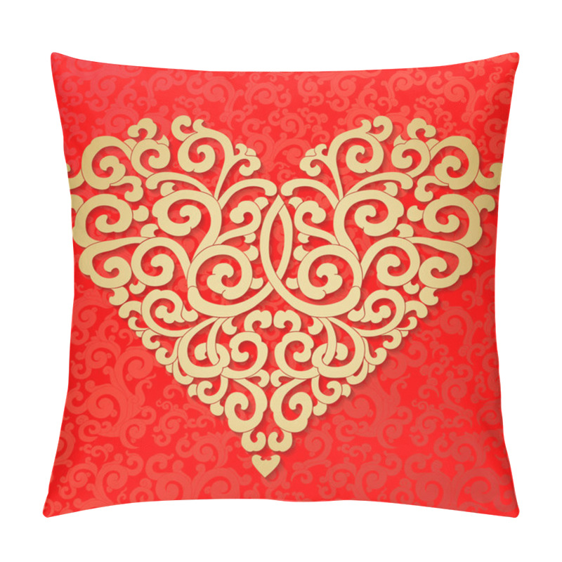 Personality  Valentines Day, Heart Of Gold Red Background. Pillow Covers