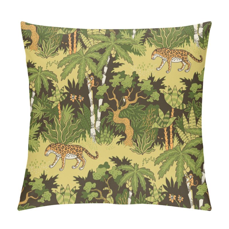 Personality  Leopard Walking In The Jungle. Seamless Pattern For Textile, Design And Decoratio Pillow Covers