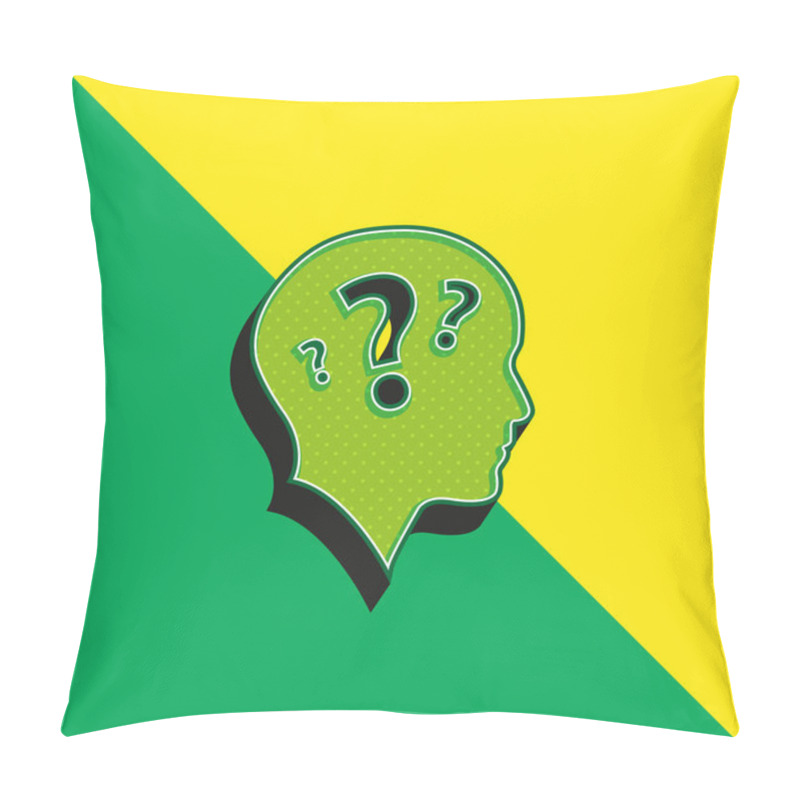 Personality  Bald Head Side View With Three Question Marks Green And Yellow Modern 3d Vector Icon Logo Pillow Covers