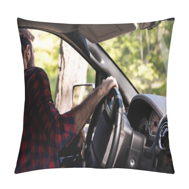 Personality  Male Driver Driving Pickup Truck In Forest Pillow Covers