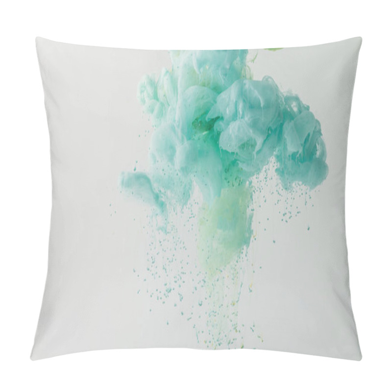 Personality  Abstract Background With Turquoise Paint Flowing In Water, Isolated On Grey Pillow Covers