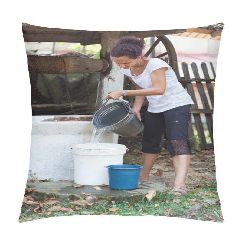 Personality  Woman Getting Water From Well Pillow Covers