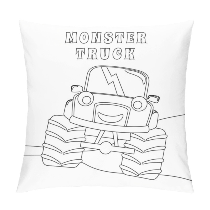 Personality  Vector Illustration Of Monster Truck With Cartoon Style. Cartoon Isolated Vector Illustration, Creative Vector Childish Design For Kids Activity Colouring Book Or Page. Pillow Covers