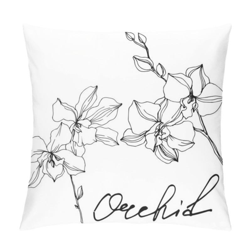 Personality  Vector Orchid Floral Botanical Flowers. Black And White Engraved Ink Art. Isolated Orchids Illustration Element. Pillow Covers