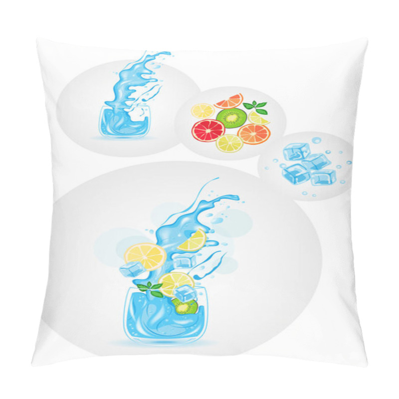 Personality  Glass Of Water, Ice Water, Water With Lemon, Fruit Cocktail, Citrus, Vector Illustration Pillow Covers