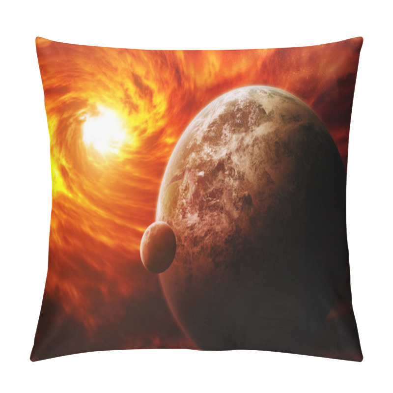 Personality  Red Nebula In Space With Planet Earth Pillow Covers