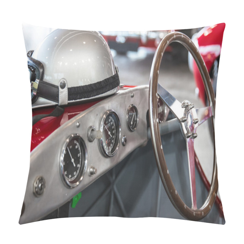 Personality  Helmet And Glasses On A Luxury Convertible Sports Car. Pillow Covers