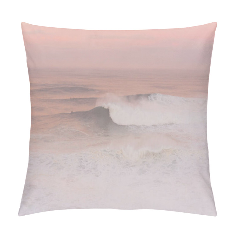 Personality  Surfers In The Pink Ocean At Dawn In Nazare Pillow Covers