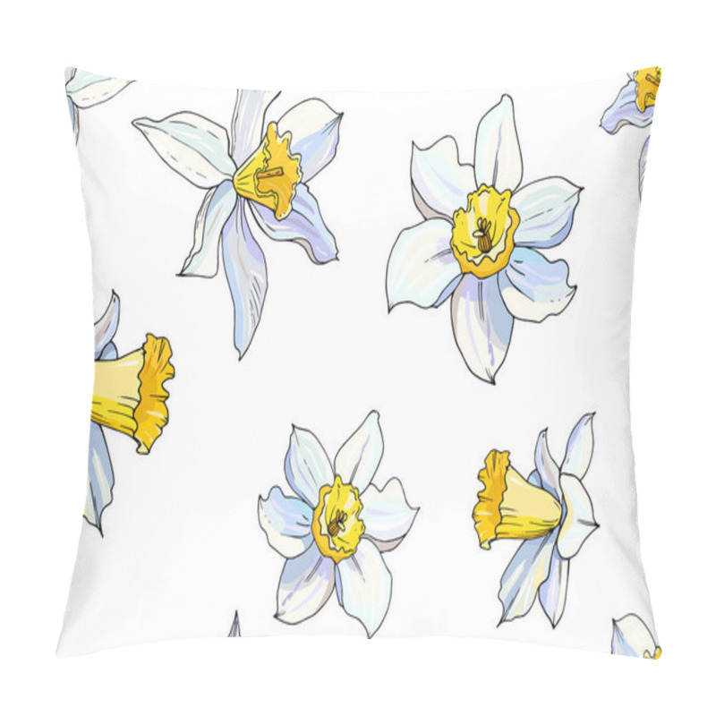 Personality  Vector Illustration Of Blooming Narcissus Flowers Set, Floral Background  Pillow Covers