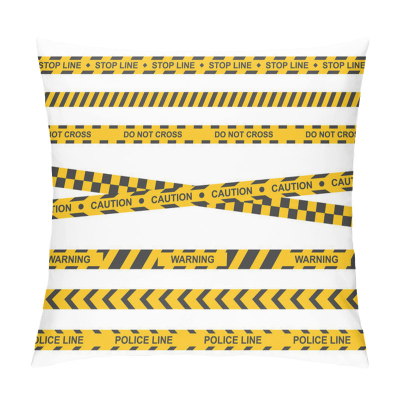 Personality  Set Of Yellow Caution Tape. Crime Warning Ribbons. Caution, Warning, Stop, Police Lines. Vector Pillow Covers