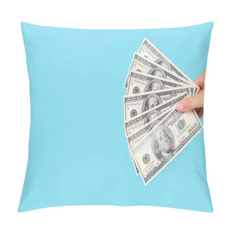 Personality  Pile Of Dollar Bills On Blue Background  Pillow Covers