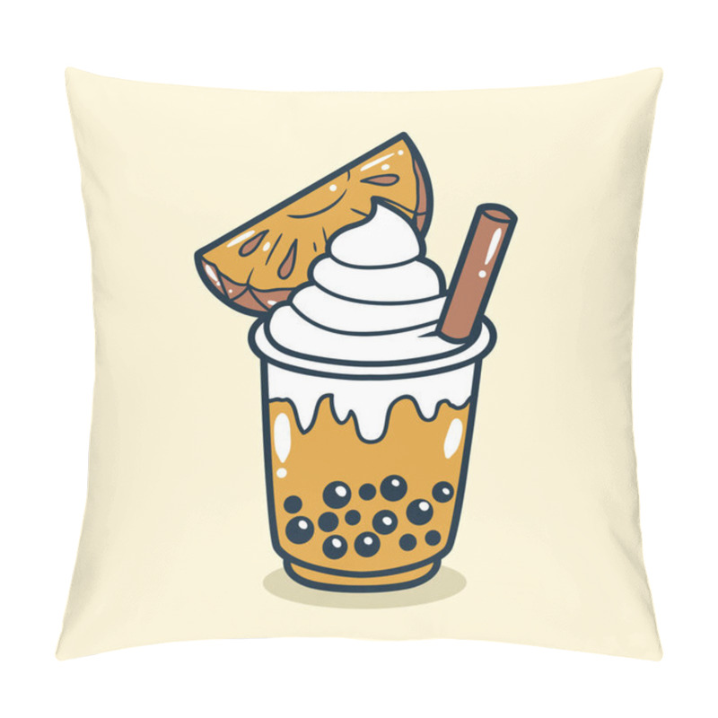 Personality  Bubble Tea Drink With Pineapple Toping Illustration Pillow Covers