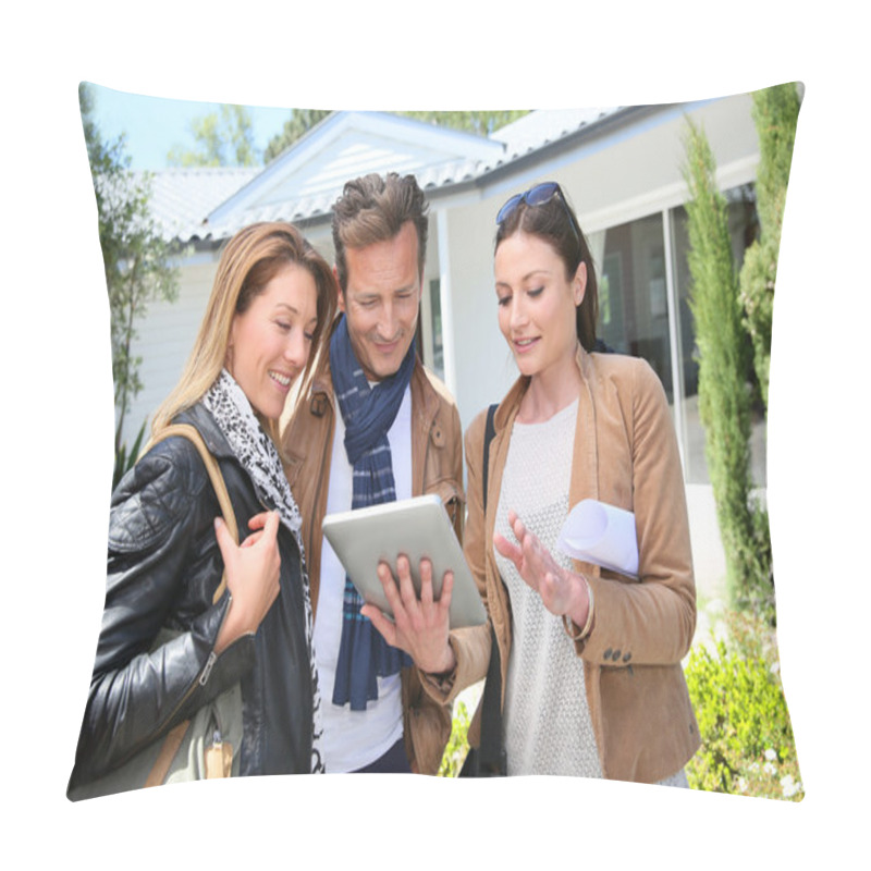 Personality  Real-estate Agent Showing House To Clients Pillow Covers