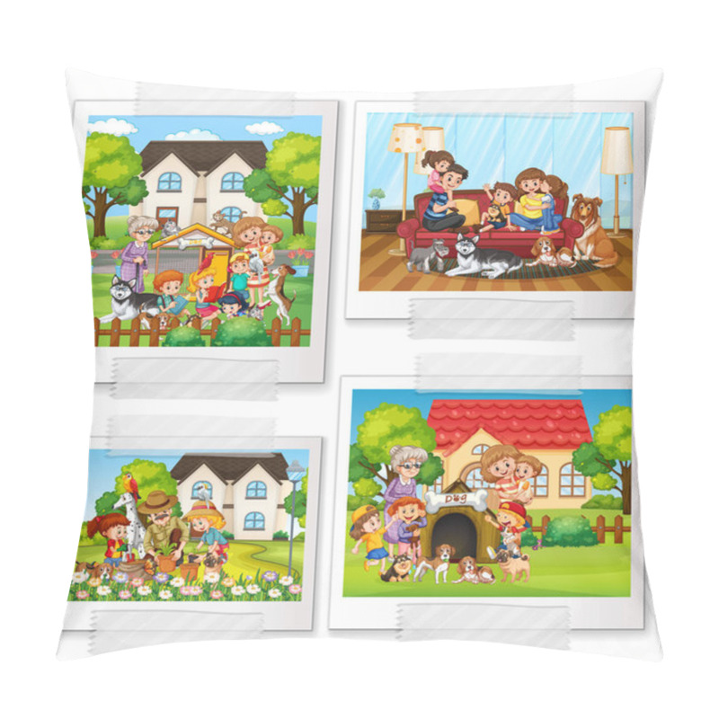 Personality  Set Of Family Photos In Cartoon Style Illustration Pillow Covers