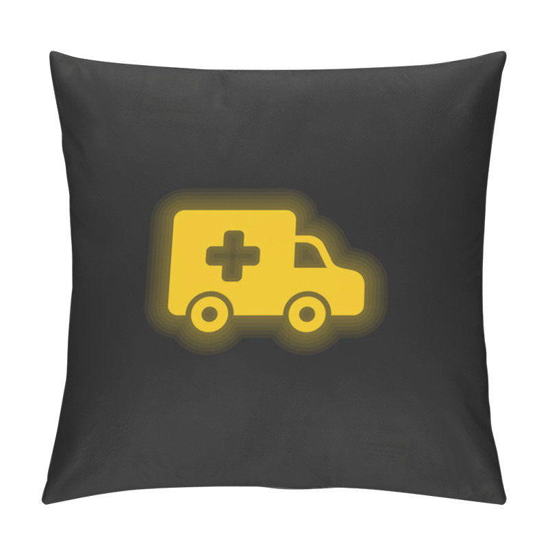 Personality  Ambulance Side View Yellow Glowing Neon Icon Pillow Covers