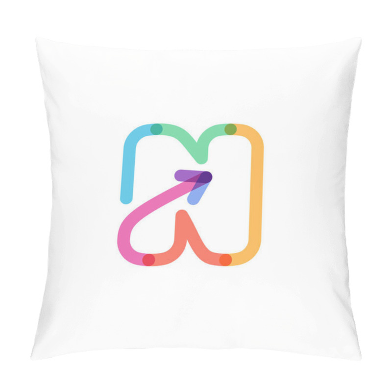 Personality  N Letter Line Logo Made Of A Rainbow Arrow. This Font Is Perfect For A Multimedia Company Advertising, Infographics Art, Colorful Identity, Etc. Pillow Covers