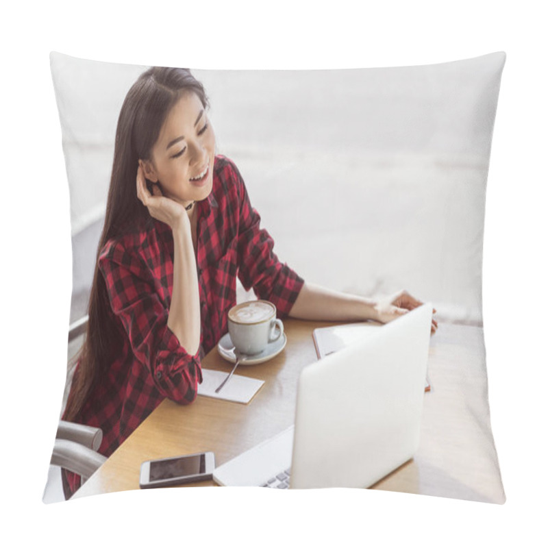 Personality  Young Woman With Laptop  Pillow Covers