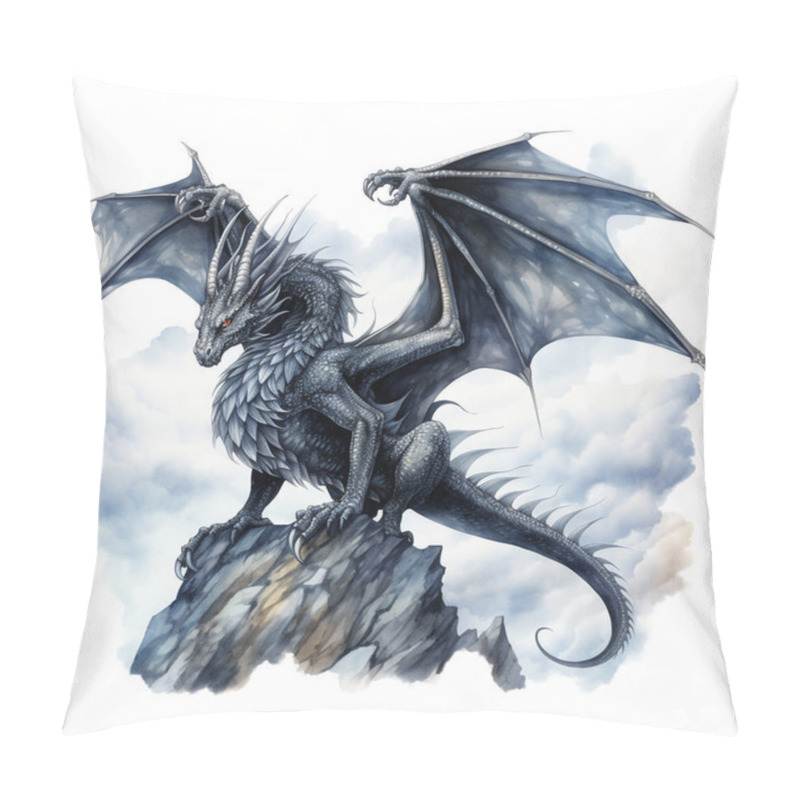 Personality  Watercolor Black Dragon Illustration Isolated On White Background. Dark Fairy Tale Dragons. Pillow Covers