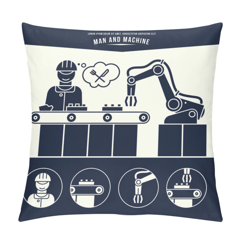 Personality  Production Line. Man And Machine Pillow Covers