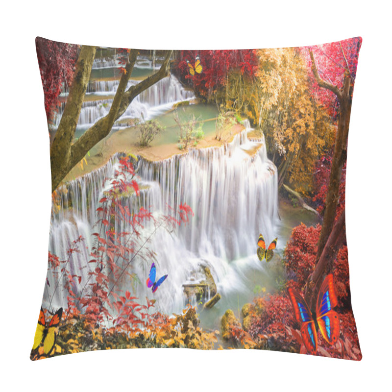 Personality  Deep Forest Waterfall With Artificial Butterfly Pillow Covers