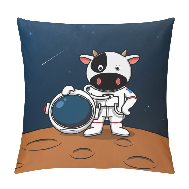 Personality  Cute Cow Astronaut Standing On The Moon Illustration Pillow Covers