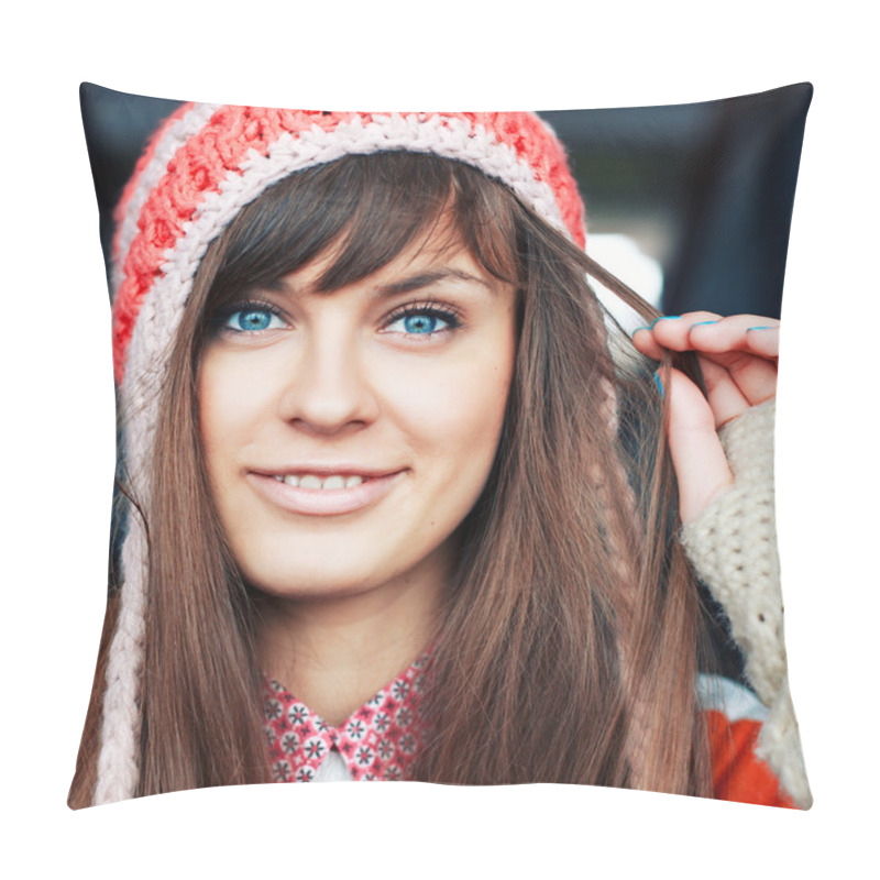 Personality  Girl In Warm Hat. Pillow Covers