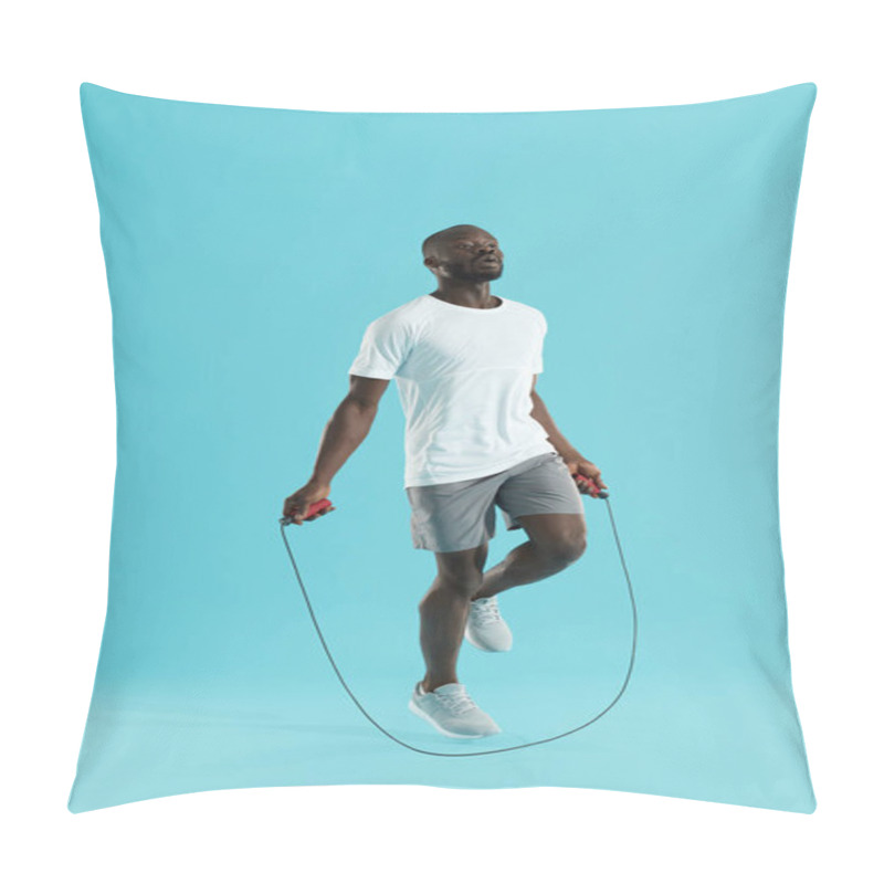 Personality  Workout. Sports Man In Sportswear Exercising On Jumping Rope  Pillow Covers