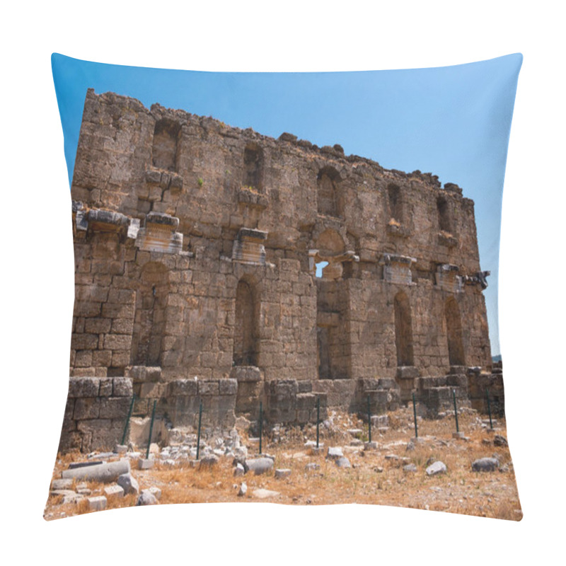 Personality  Ruined Facade Of Nymphaeum In Aspendos, Ancient Greco-Roman City In Antalya Province Of Turkey. Pillow Covers