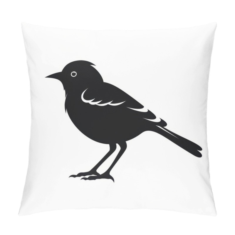 Personality  A Stylized Black Silhouette Of A Small Bird, Showcasing Its Distinctive Features With A Minimalist Design. Pillow Covers