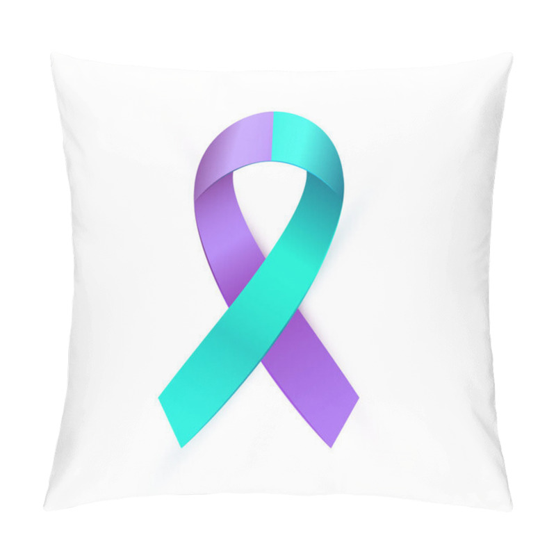 Personality  Realistic Purple Blue Ribbon For Suicide Prevention Awareness Isolated On White Background. Double Colour Type Medical Banner. Vector Illustration EPS 10 File. Pillow Covers