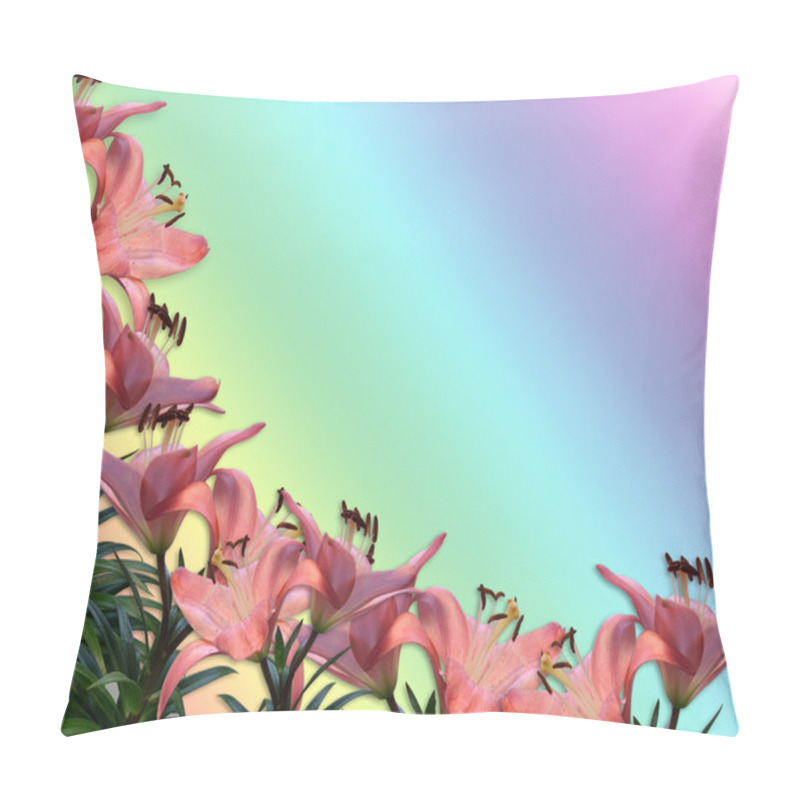 Personality  Floral Border Invitation Pink Lilies Pillow Covers